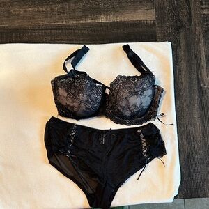Adore Black Lace Bra and Panty Set